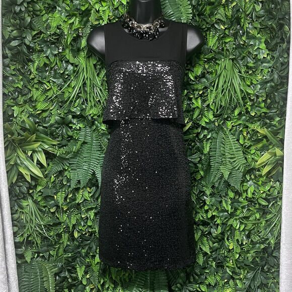 KENSIE Dress Women Small Black Cocktail All Over Sequin Layered A line‎ 2414 - Picture 2 of 7